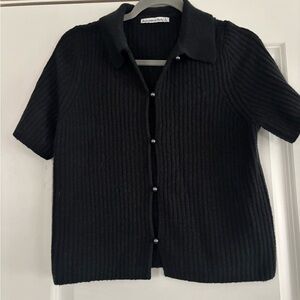 Abercrombie & Fitch Black Ribbed Short Sleeve Button-Up Cardigan Women’s Small